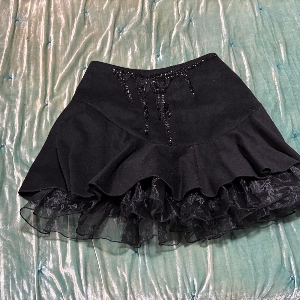 🖤 NWT ARTKA Black Wool Blend Ruffle Mini Skirt | Size Medium